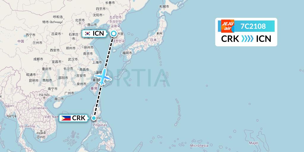 7C2108 Jeju Air Flight Map: Angeles City to Seoul
