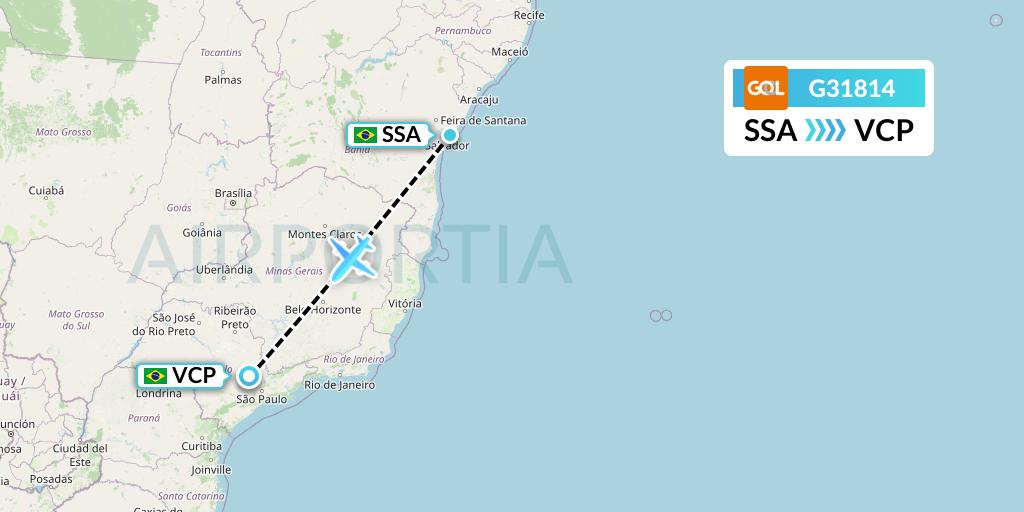 G31814 GOL Transportes Aeros Flight Map: Salvador to Campinas