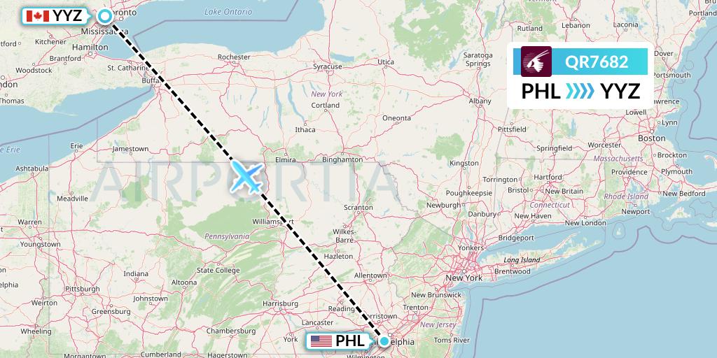 QR7682 Qatar Airways Flight Map: Philadelphia to Toronto