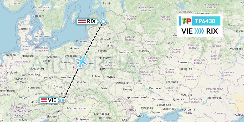 TP6430 TAP Portugal Flight Map: Vienna to Riga
