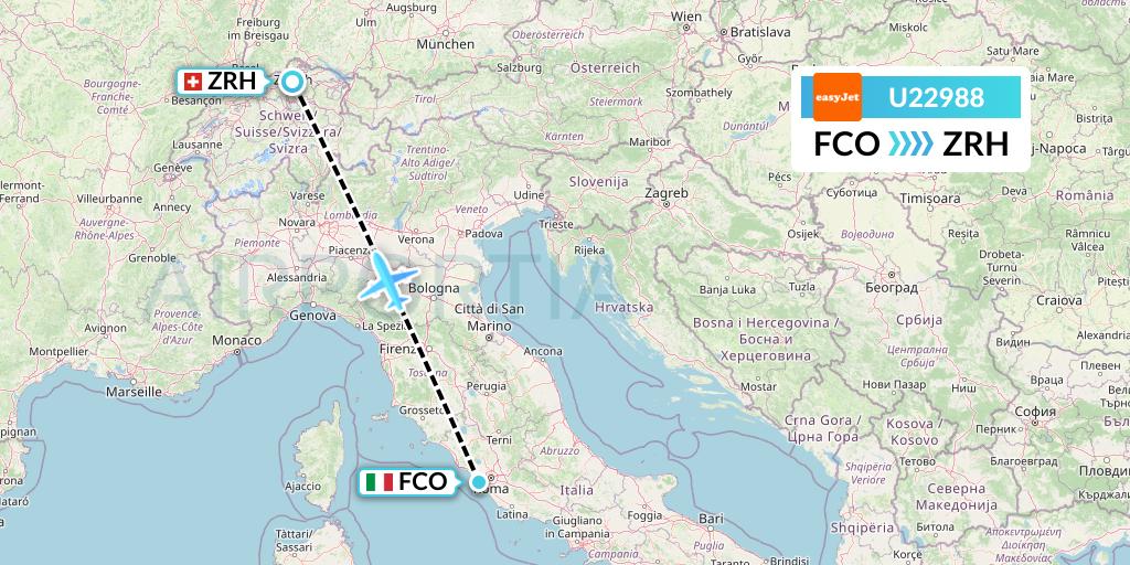 U22988 EasyJet Flight Map: Rome to Zurich