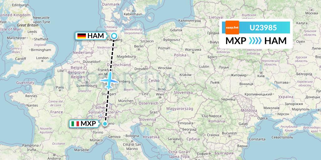 U23985 EasyJet Flight Map: Milan to Hamburg