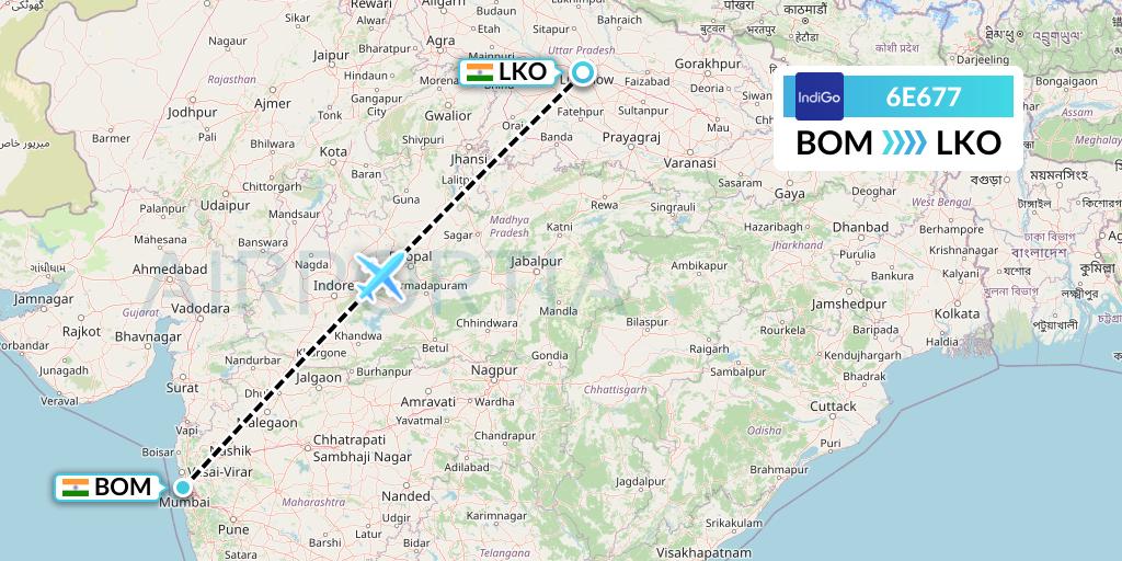6E677 IndiGo Airlines Flight Map: Mumbai to Lucknow