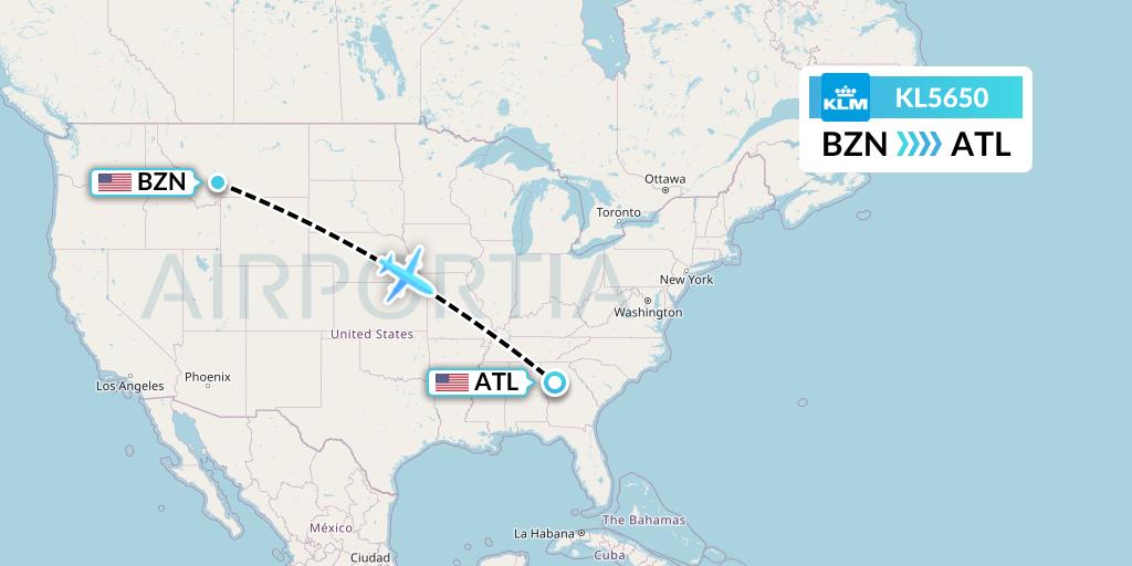 KL5650 KLM Flight Map: Bozeman to Atlanta