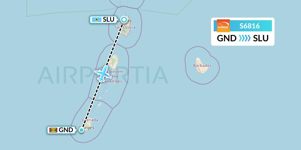 S6816 Sunrise Airways Flight Map: Point Salines to Castries