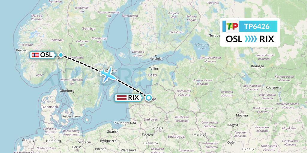 TP6426 TAP Portugal Flight Map: Oslo to Riga