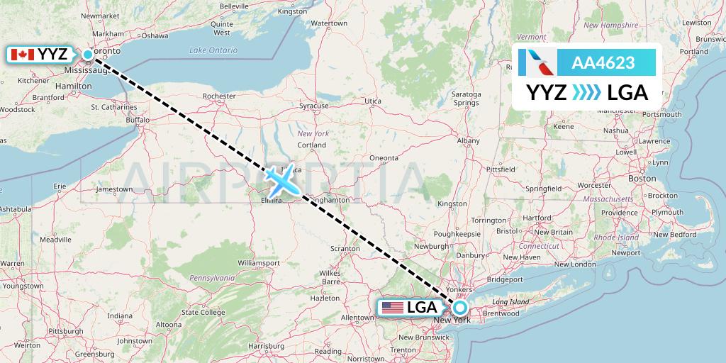 AA4623 American Airlines Flight Map: Toronto to New York