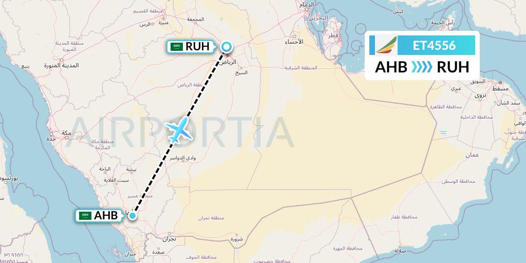 ET4556 Ethiopian Airlines Flight Map: Abha to Riyadh