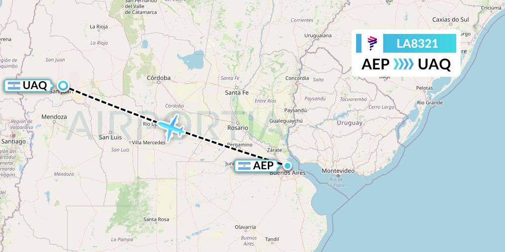 LA8321 LAN Airlines Flight Map: Buenos Aires to San Juan