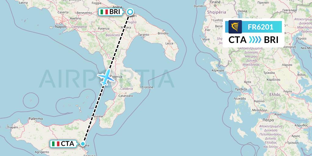 FR6201 Ryanair Flight Map: Catania to Bari