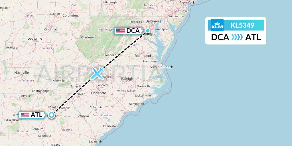 KL5349 KLM Flight Map: Washington to Atlanta