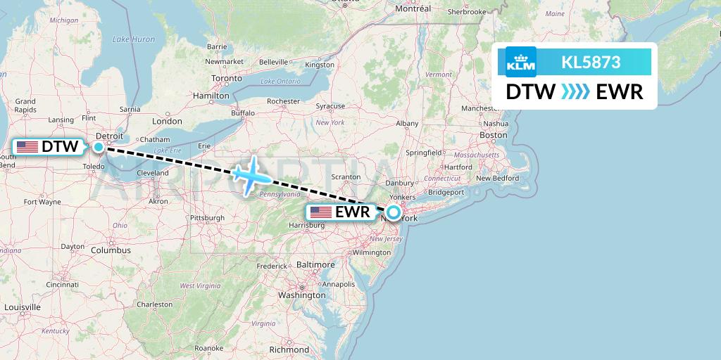 KL5873 KLM Flight Map: Detroit to New York