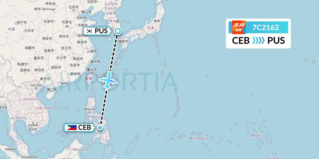 7C2162 Jeju Air Flight Map: Cebu to Busan