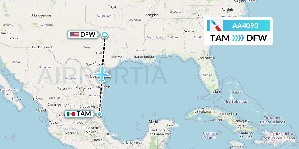 AA4090 American Airlines Flight Map: Tampico to Dallas