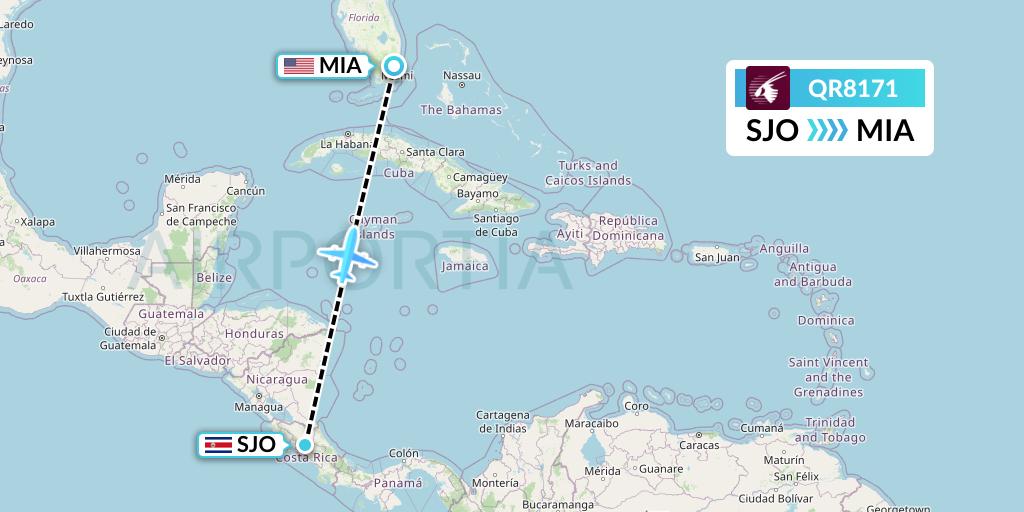 QR8171 Qatar Airways Flight Map: San Jose to Miami