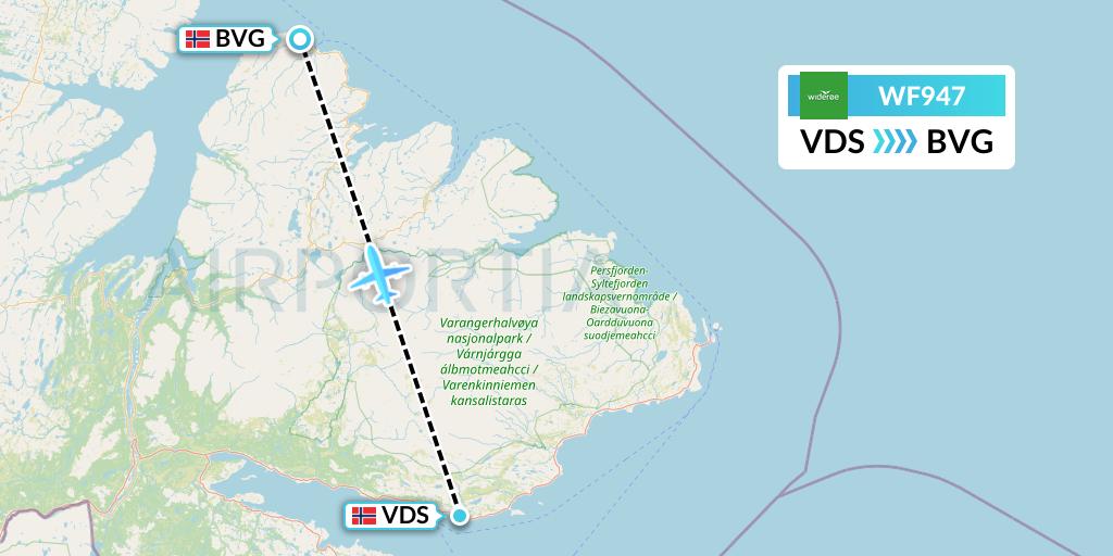 WF947 Wideroe Flight Map: Vadso to Berlevag