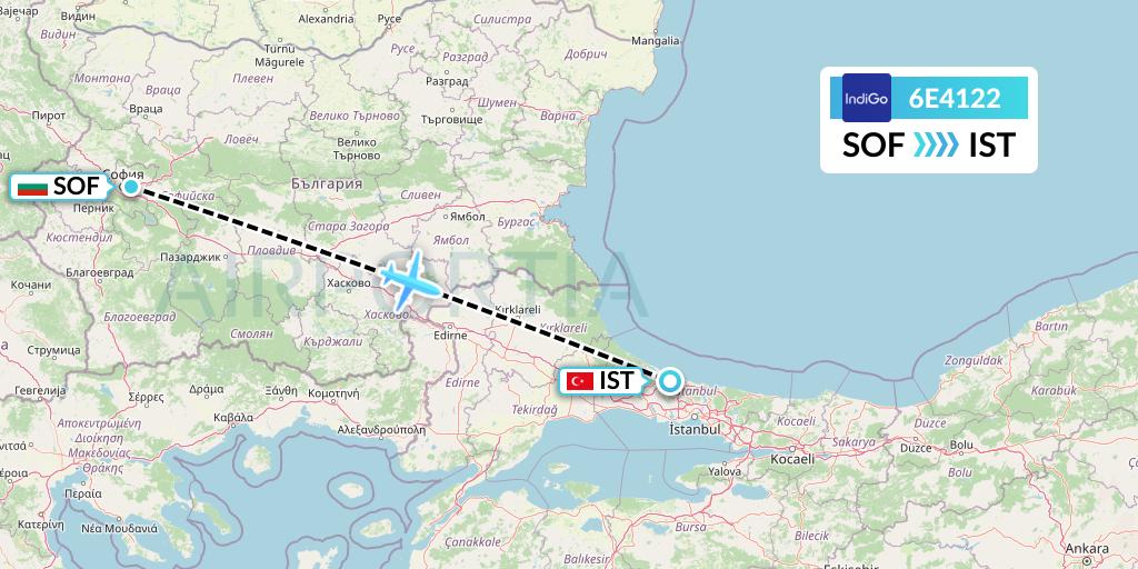 6E4122 IndiGo Airlines Flight Map: Sofia to Istanbul