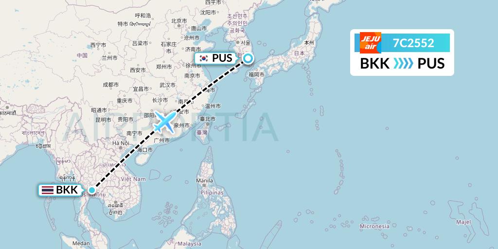 7C2552 Jeju Air Flight Map: Bangkok to Busan