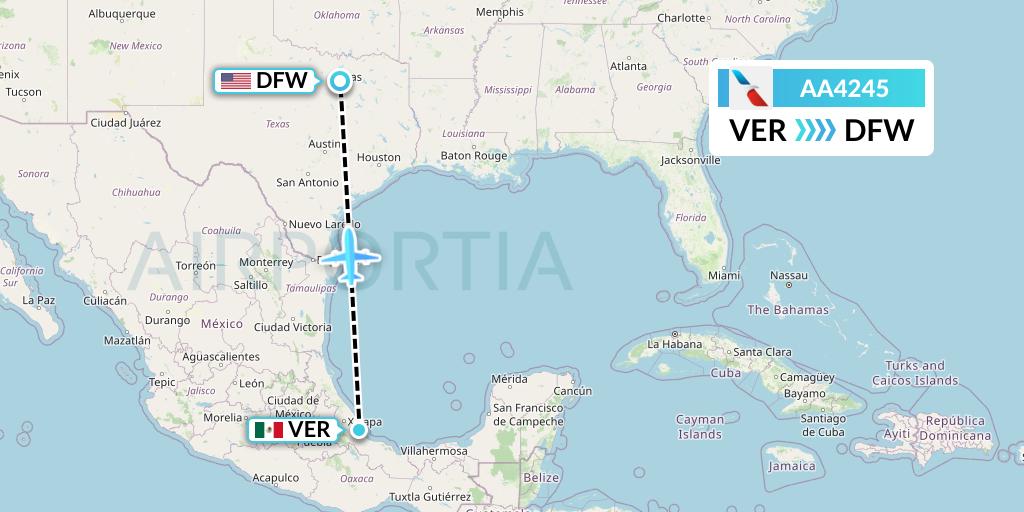 AA4245 American Airlines Flight Map: Veracruz to Dallas