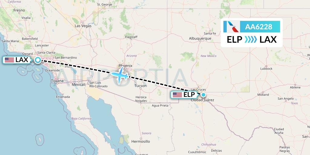 AA6228 American Airlines Flight Map: El Paso to Los Angeles