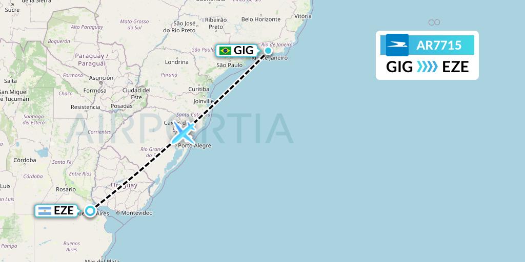 AR7715 Aerolineas Argentinas Flight Map: Rio de Janeiro to Buenos Aires