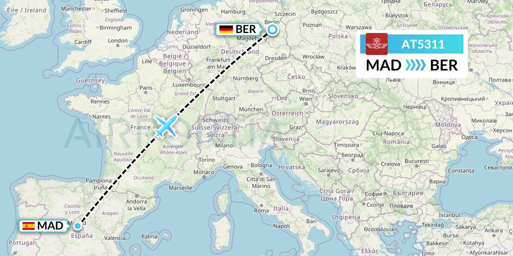 AT5311 Royal Air Maroc Flight Map: Madrid to Berlin