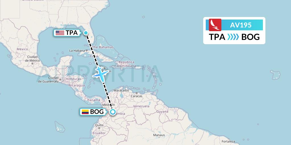 AV195 Avianca Flight Map: Tampa to Bogota