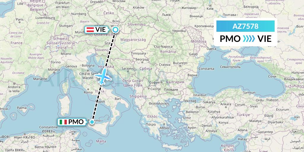AZ7578 ITA Airways Flight Map: Palermo to Vienna