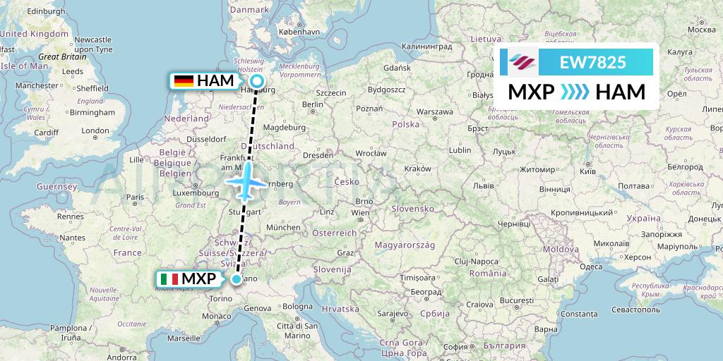EW7825 Eurowings Flight Map: Milan to Hamburg