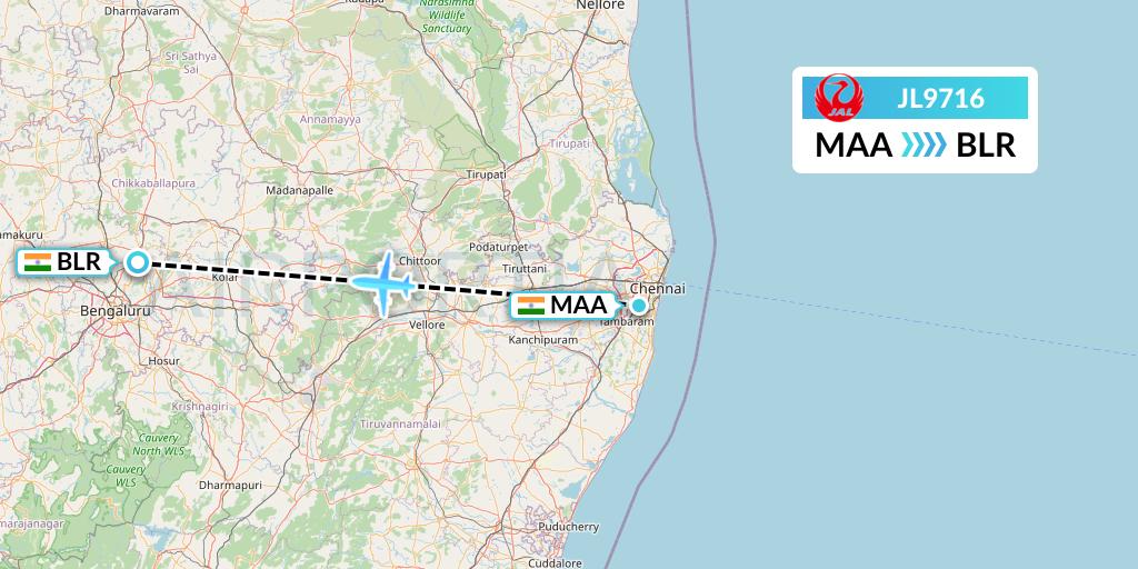 JL9716 Japan Airlines Flight Map: Chennai to Bangalore