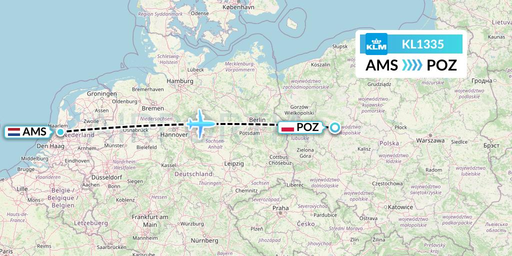 KL1335 KLM Flight Map: Amsterdam to Poznan