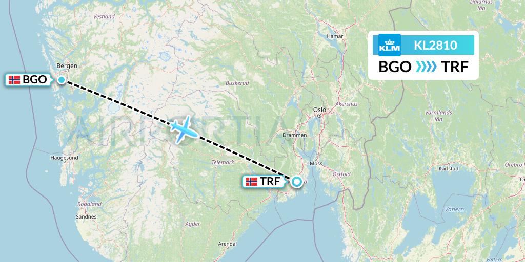 KL2810 KLM Flight Map: Bergen to Oslo