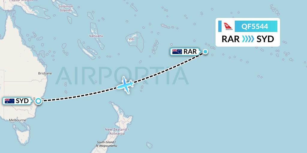 QF5544 Qantas Flight Map: Avarua to Sydney