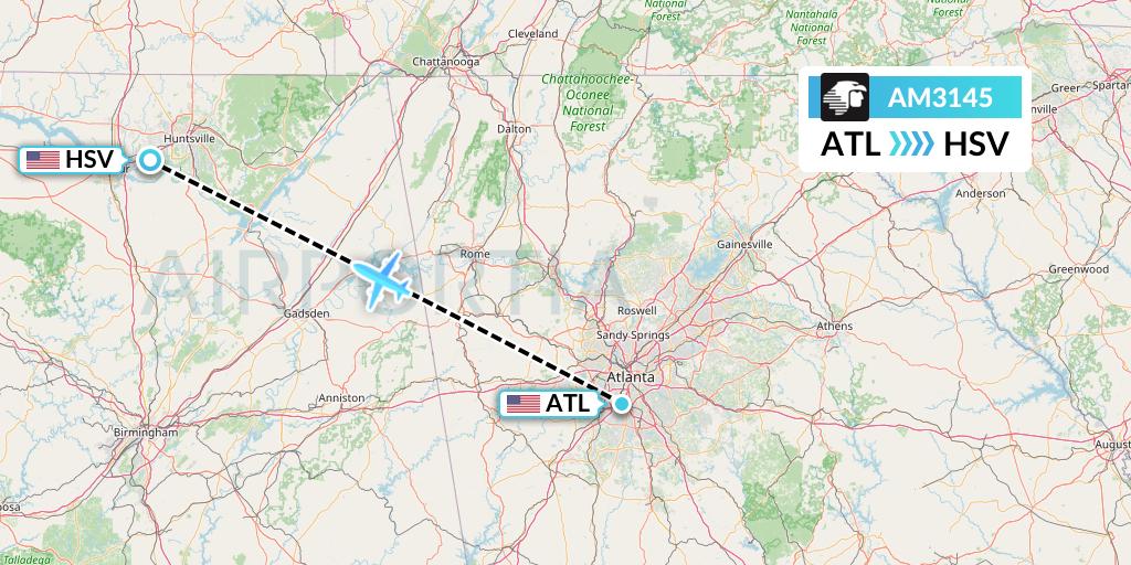 AM3145 Aeromexico Flight Map: Atlanta to Huntsville