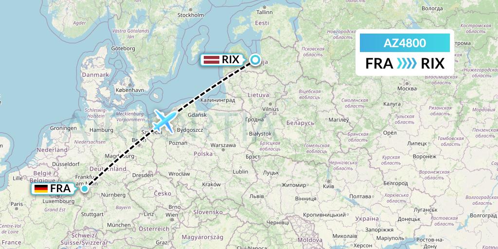 AZ4800 ITA Airways Flight Map: Frankfurt to Riga
