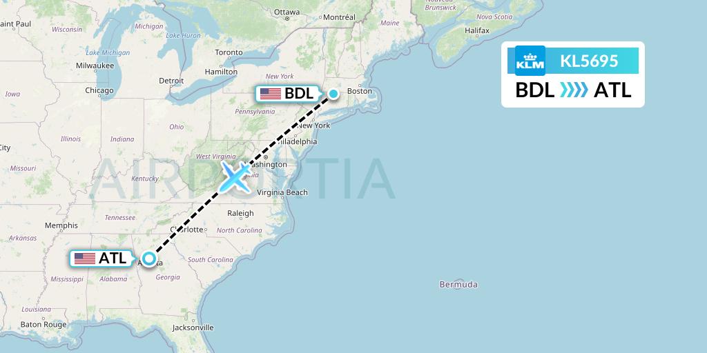 KL5695 KLM Flight Map: Windsor Locks to Atlanta