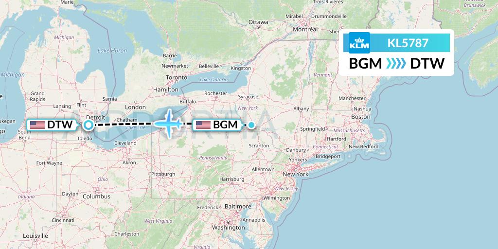 KL5787 KLM Flight Map: Binghamton to Detroit