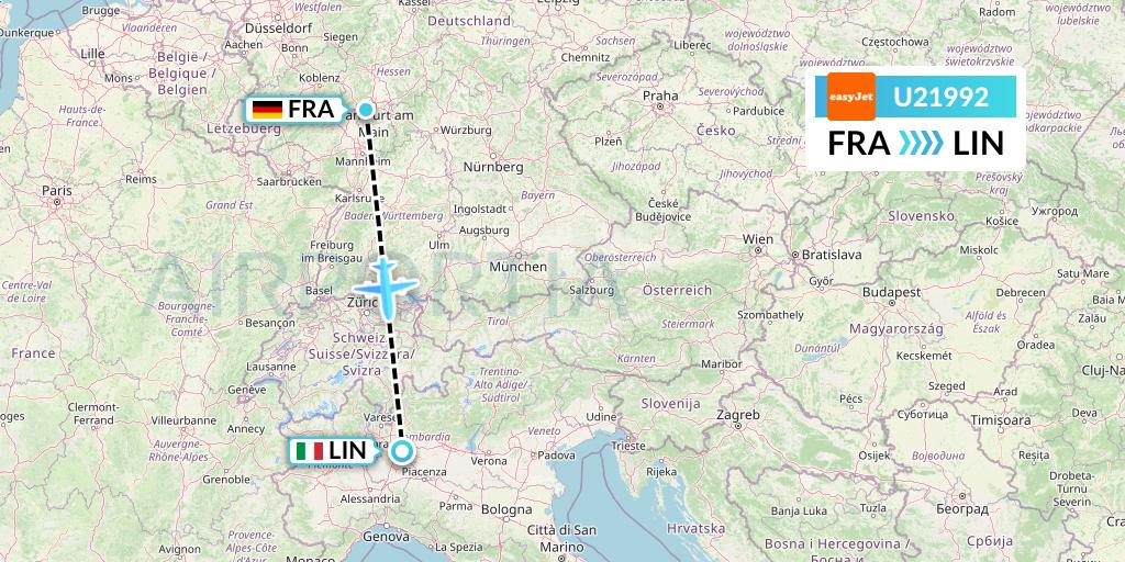 U21992 EasyJet Flight Map: Frankfurt to Milan