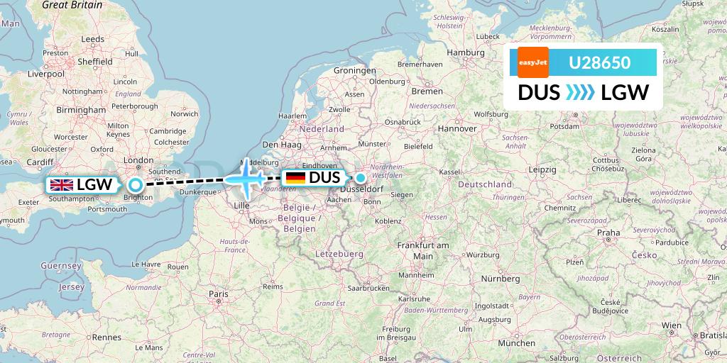 U28650 EasyJet Flight Map: Dusseldorf to London