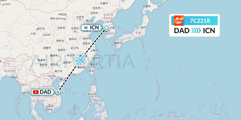 7C2218 Jeju Air Flight Map: Da Nang to Seoul