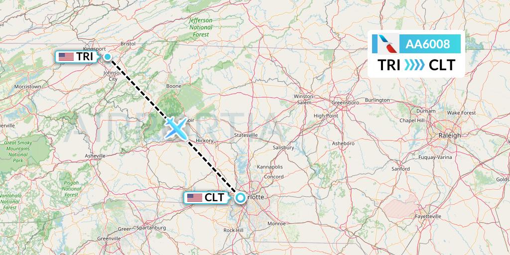 AA6008 American Airlines Flight Map: Blountville to Charlotte