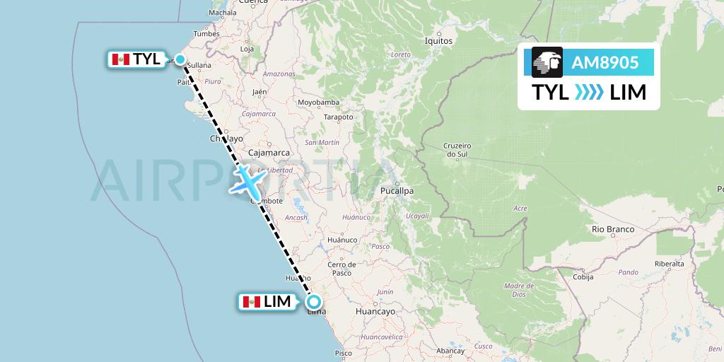 AM8905 Aeromexico Flight Map: Talara to Lima