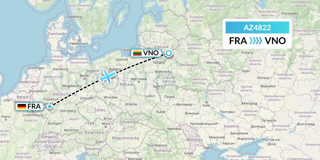 AZ4822 ITA Airways Flight Map: Frankfurt to Vilnius