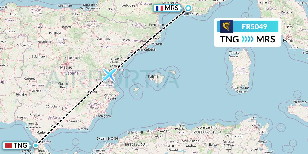 FR5049 Ryanair Flight Map: Tangier to Marseille