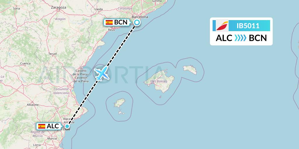IB5011 Iberia Flight Map: Alicante to Barcelona