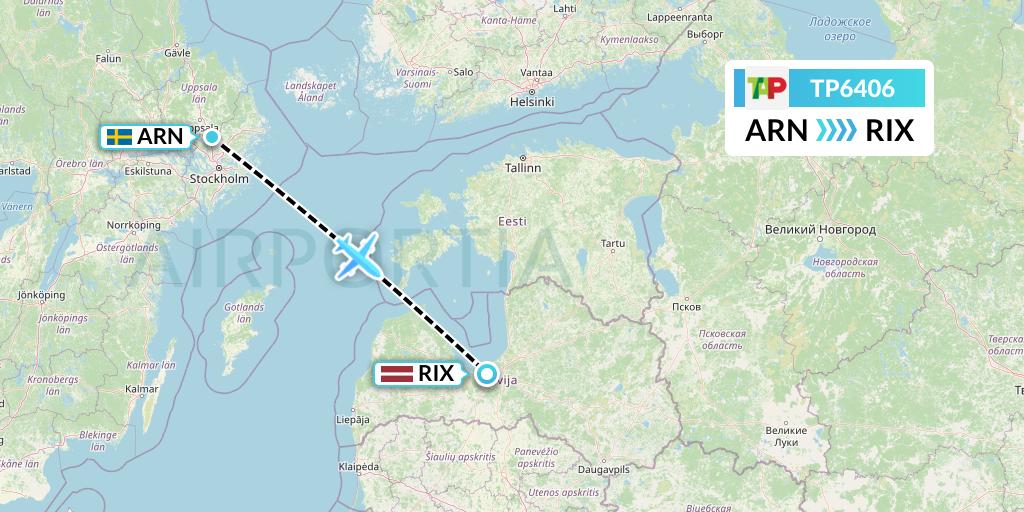 TP6406 TAP Portugal Flight Map: Stockholm to Riga