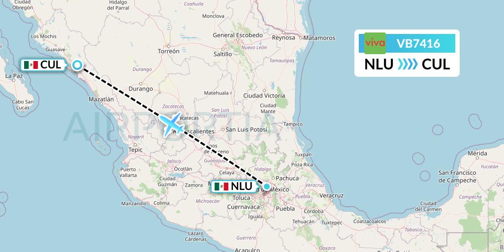 VB7416 VivaAerobus Flight Map: Reyes Acozac to Culiacan