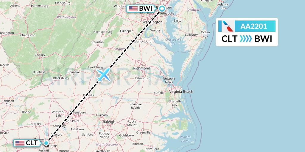 AA2201 American Airlines Flight Map: Charlotte to Baltimore