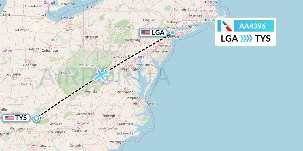 AA4396 American Airlines Flight Map: New York to Knoxville