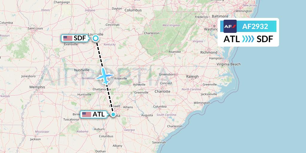AF2932 Air France Flight Map: Atlanta to Louisville